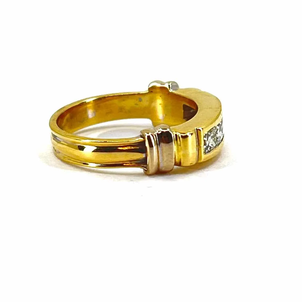 18K Gold Diamond Band Ring - 075 ct - Size 7 - Yellow  White - Elegant Luxurious and Timeless Design