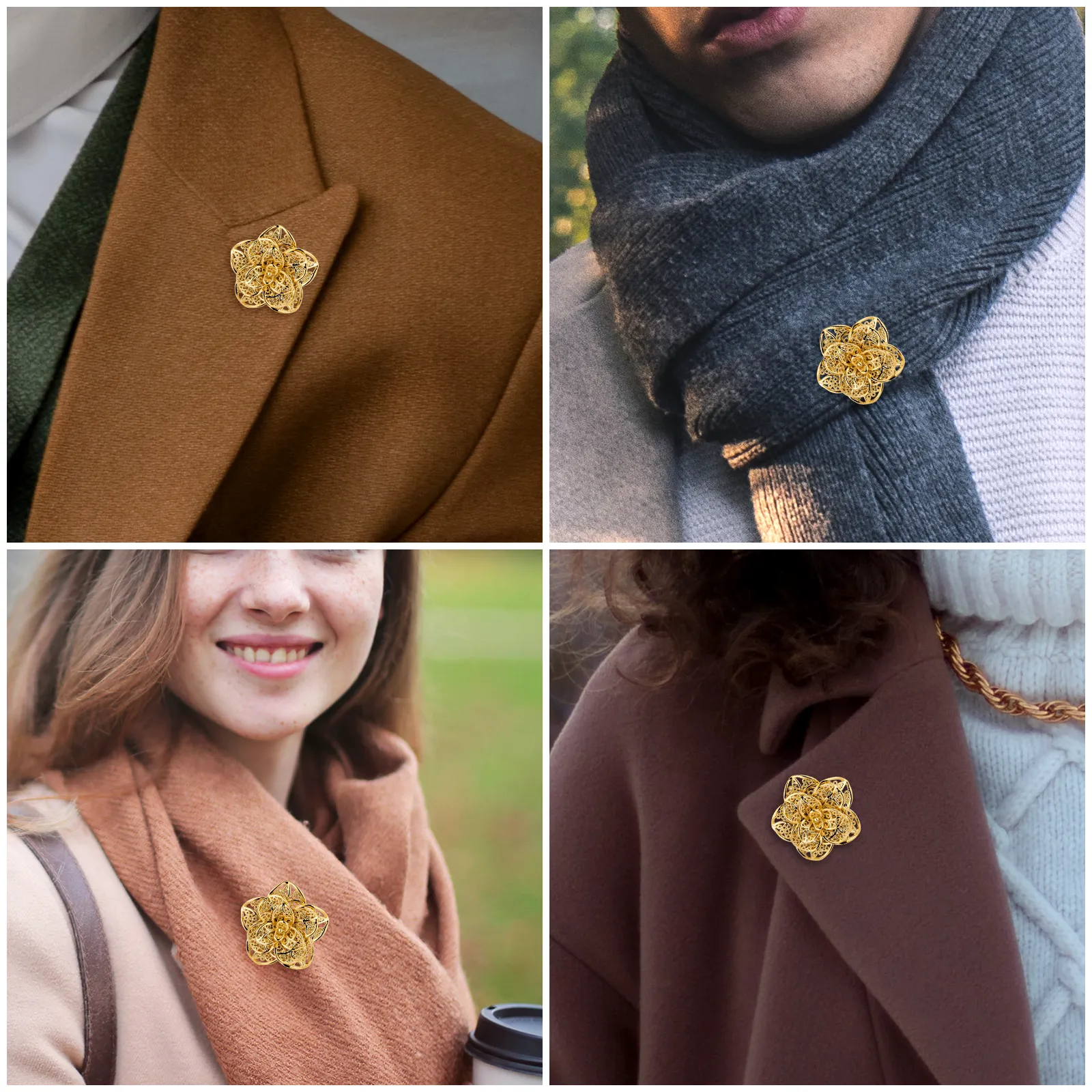 18K gold Metal Flower lapel Pins Brooch for Men and Women, Suits accessories for wedding business.