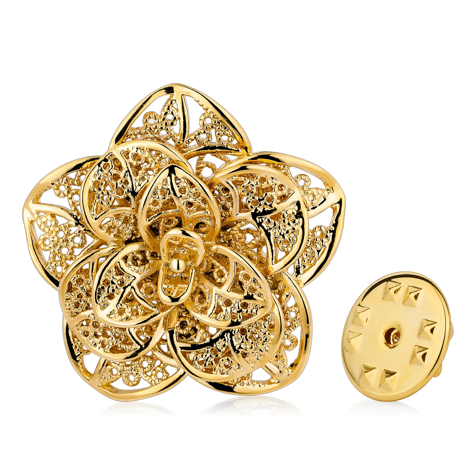 18K gold Metal Flower lapel Pins Brooch for Men and Women, Suits accessories for wedding business.