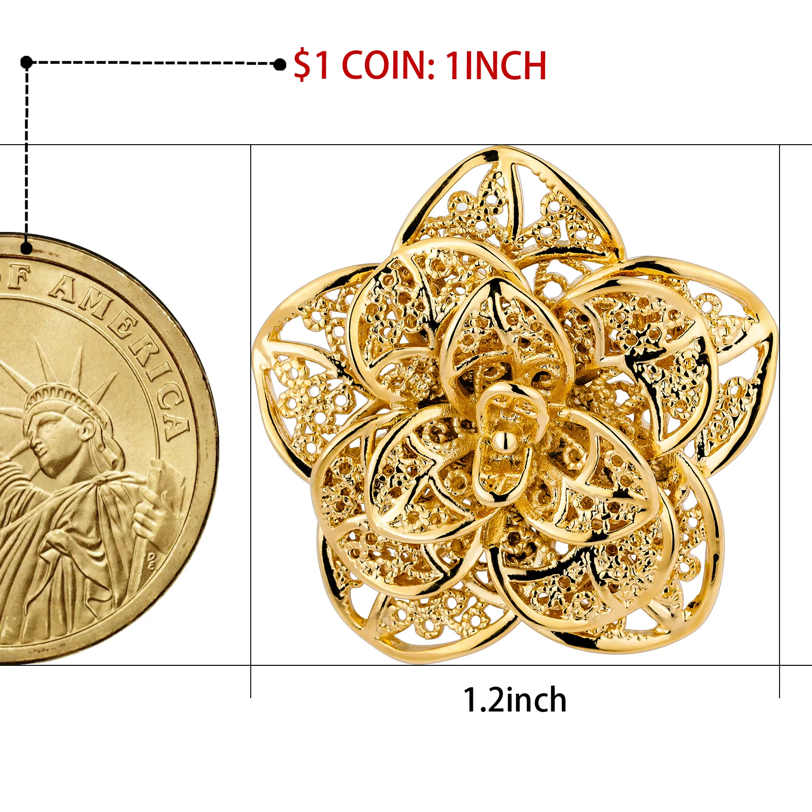 18K gold Metal Flower lapel Pins Brooch for Men and Women, Suits accessories for wedding business.