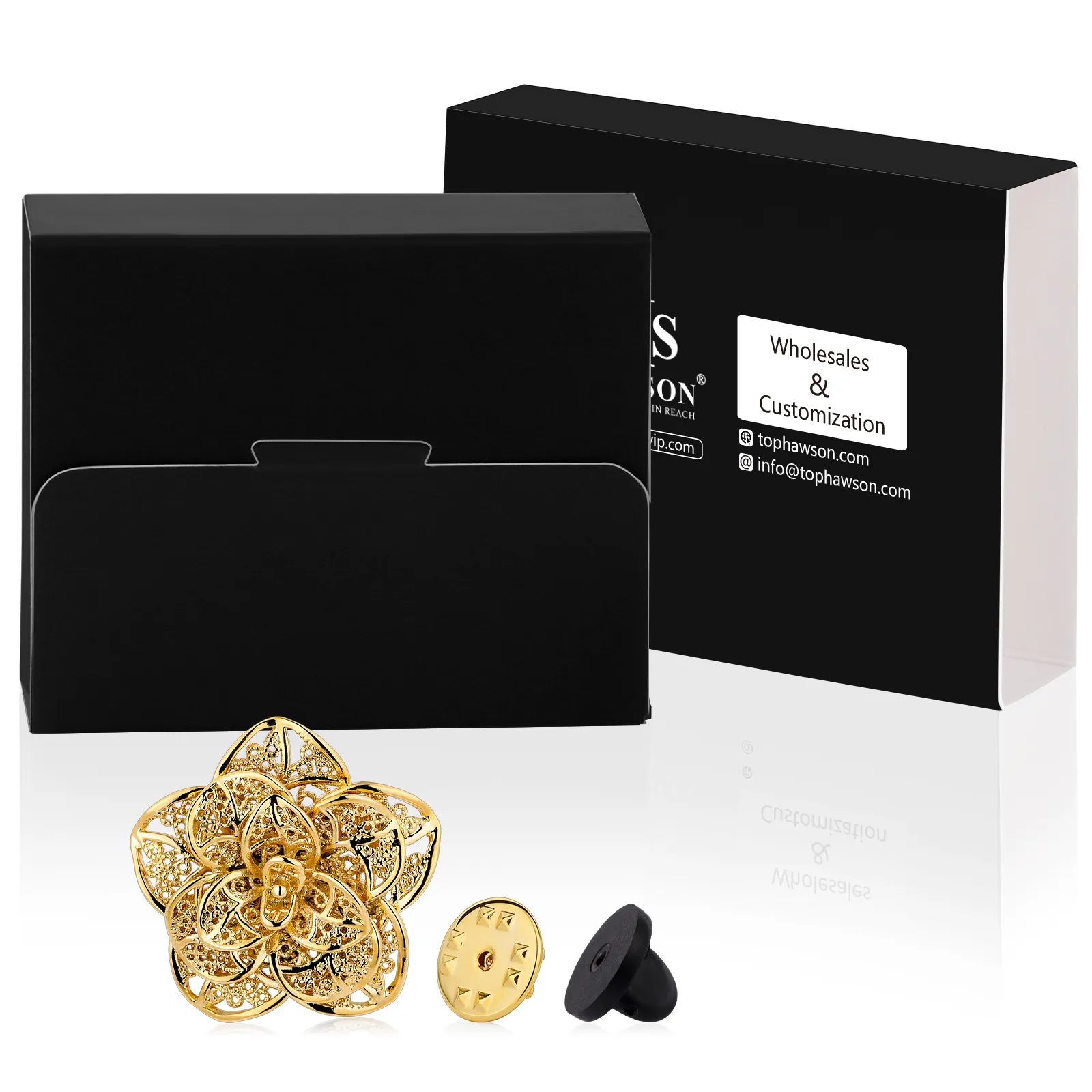 18K gold Metal Flower lapel Pins Brooch for Men and Women, Suits accessories for wedding business.