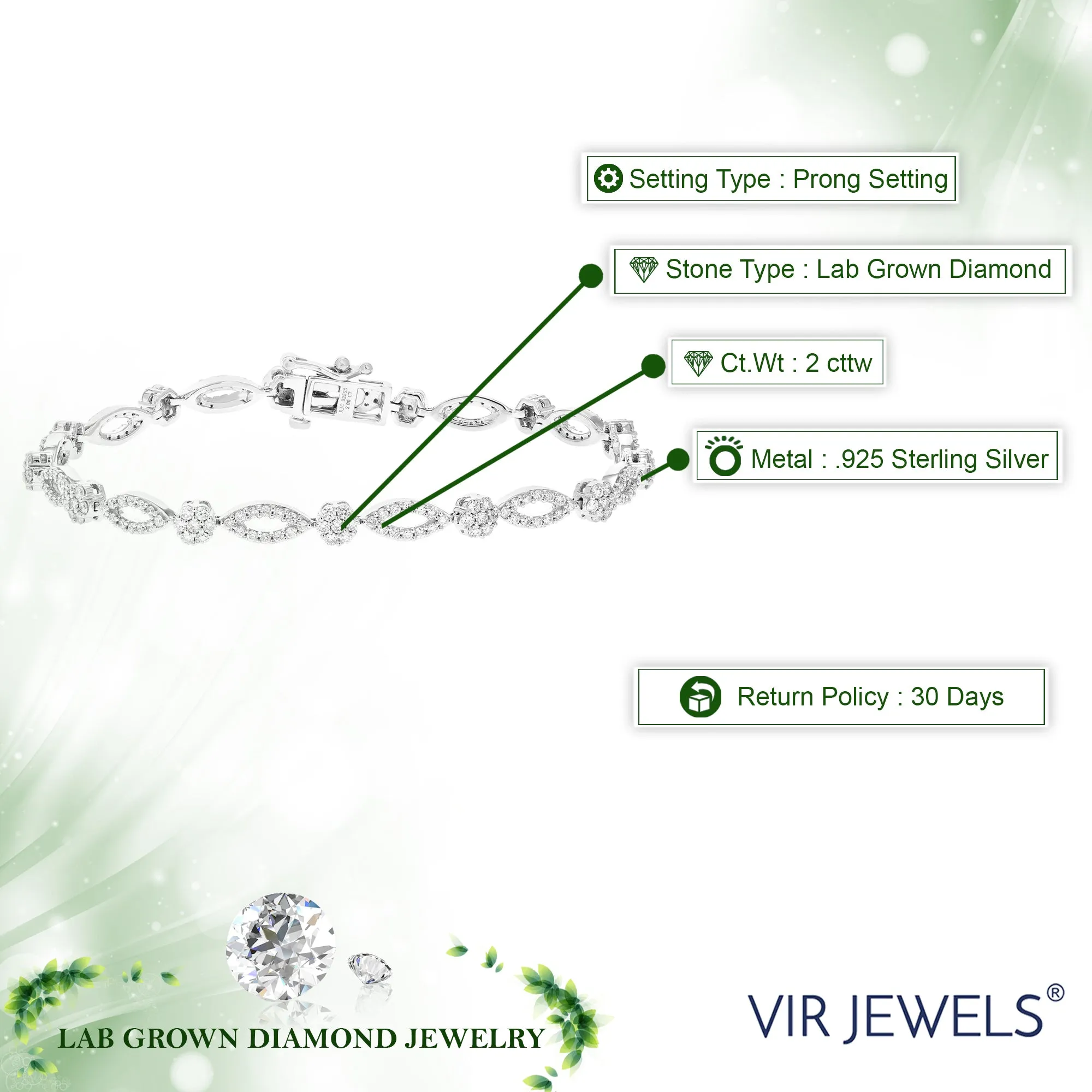 2 cttw Lab Grown Diamond Tennis Bracelets in Sterling Silver