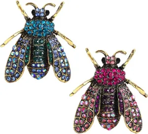 2 PCS Blue Bee Metal Brooch Insect Rhinestone Brooches For Women Pins Scarf Clip Jewelry Broach Bouquet