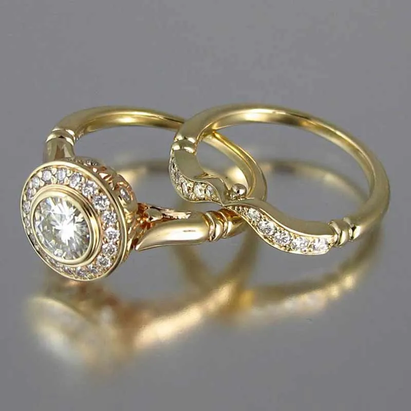 2PC Bridal Ring Sets Romantic Proposal Wedding Rings For Women