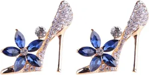 2Pcs Crystal Shoes Brooch Pins Jewelry Gift for Women Lady Gold Plated Cubic Austrian Crystal Flower Fashion High-Heel Shoes Brooch Pins Jewelry Gift
