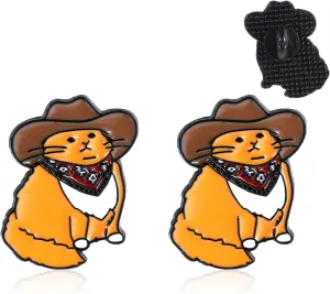 2PCS Orange Cat Pins Orange Cat Brooch Cowboy Hat Brooch Cute Enamel Pins for Backpacks, Cartoon Animal Metal Pin for Men Women Backpacks, Clothes, Jackets, Hats, Bags