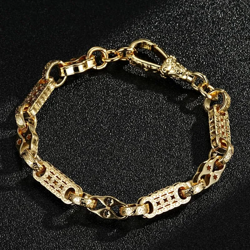 7mm Gold Stars and Bars Bracelet Albert Clasp 8/8.5 Inch