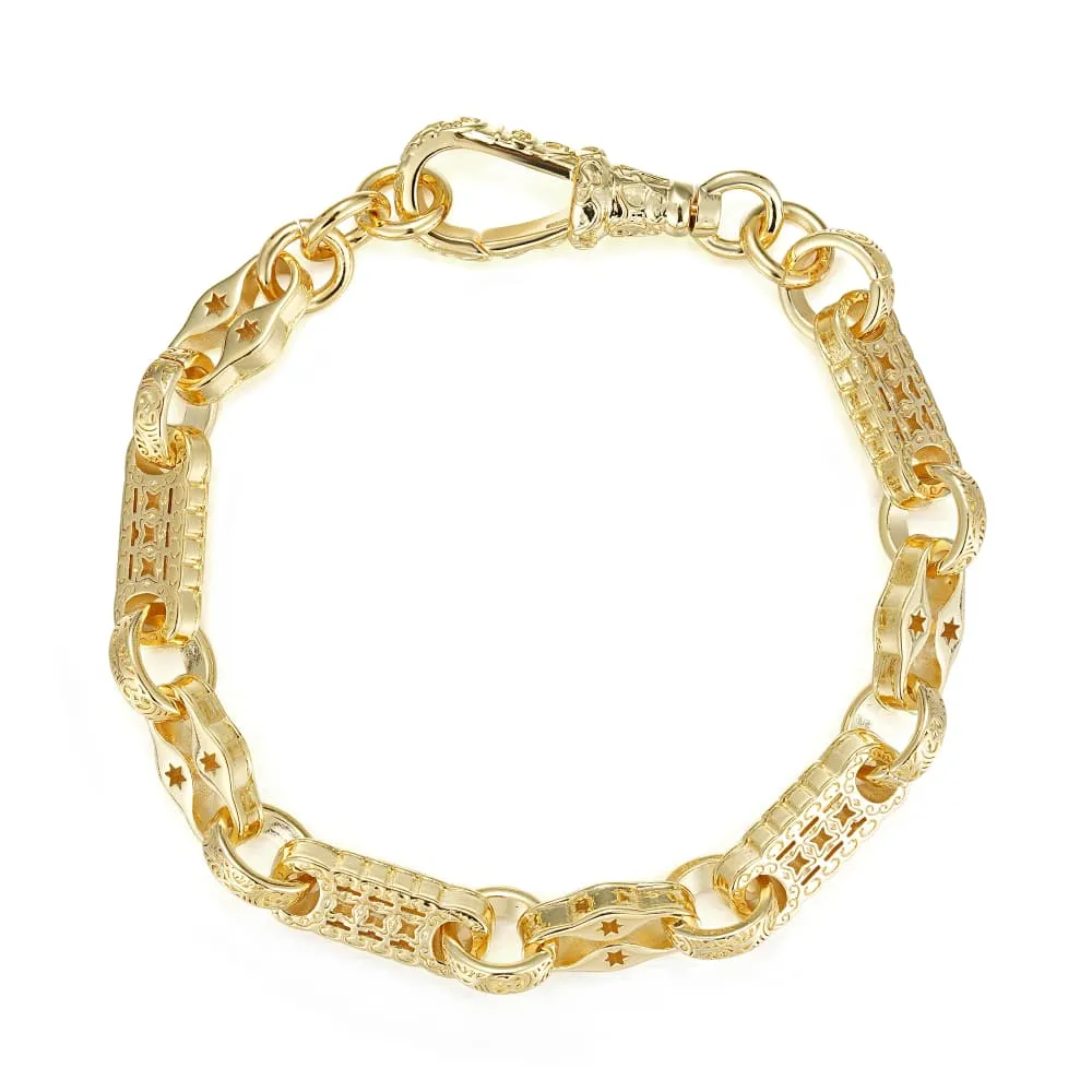 7mm Gold Stars and Bars Bracelet Albert Clasp 8/8.5 Inch