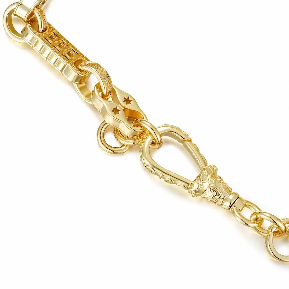 7mm Gold Stars and Bars Bracelet Albert Clasp 8/8.5 Inch