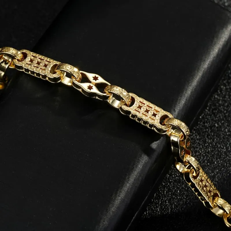 7mm Gold Stars and Bars Bracelet Albert Clasp 8/8.5 Inch