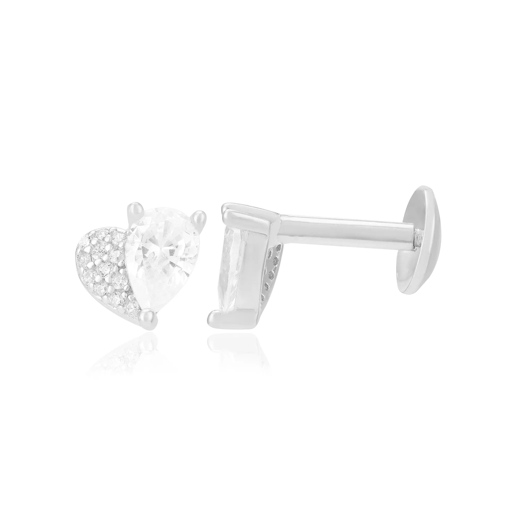 925 Rhodium Sterling Silver Heart Shaped Dual Type Stoned Earrings For Women