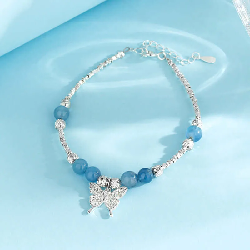 925 Silver Butterfly Aquamarine Bracelet