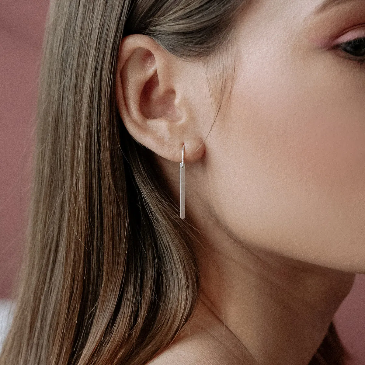 925 Sterling Silver French Hook Earrings With Long Silver Bar