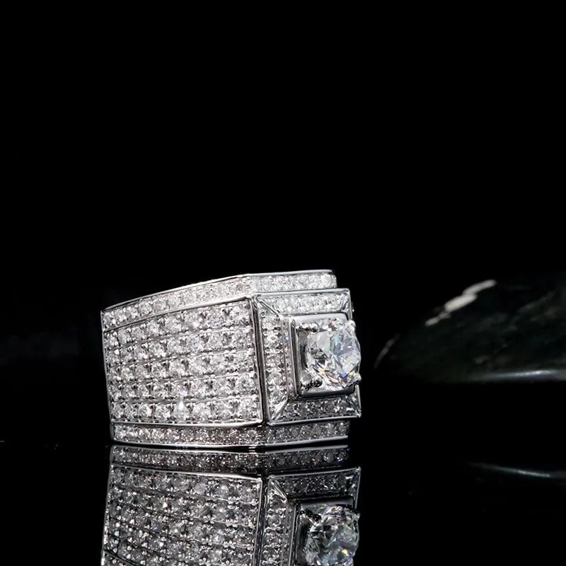 AEAW Luxurious Pave Moissanite Ring 14k White Gold 5mm 0.5ct Round Cut Brillant Lab Diamond Band For Men's Wedding Men's Jewelry