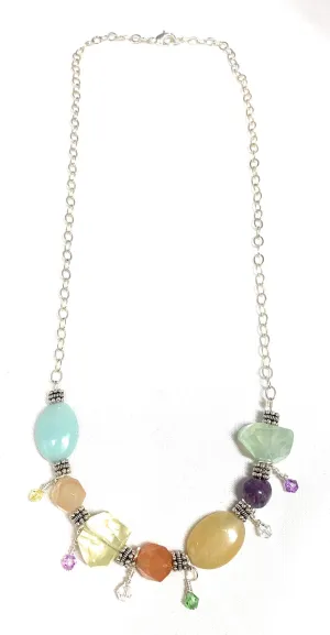 Amazonite, Fluorite, Carnelian, Honey Jade, and Amethyst Necklace