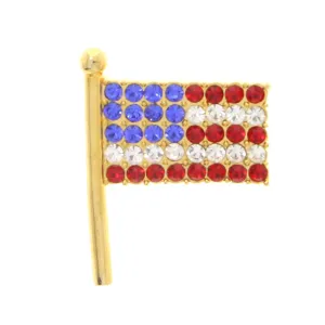 American Flag Brooch-Pin With Crystal Accents Gold-Tone & Multi Colored #LQP1005