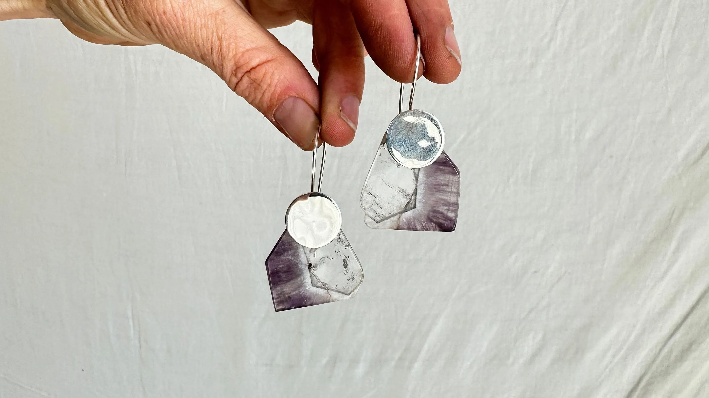 Amethyst & Quartz Earrings. Sterling Silver. 2322