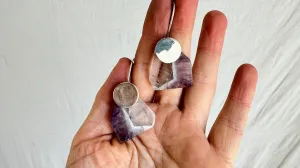Amethyst & Quartz Earrings. Sterling Silver. 2322