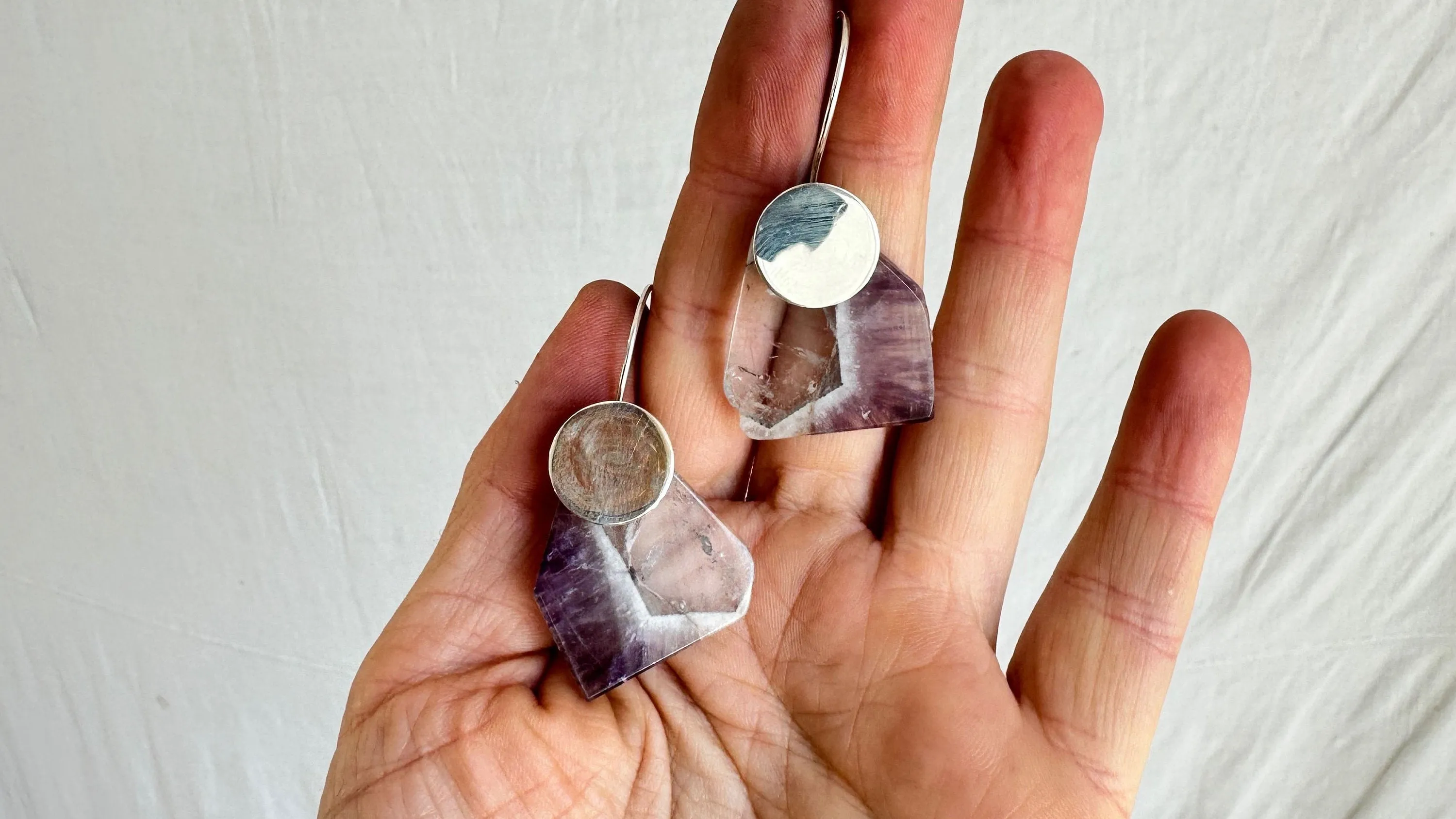 Amethyst & Quartz Earrings. Sterling Silver. 2322