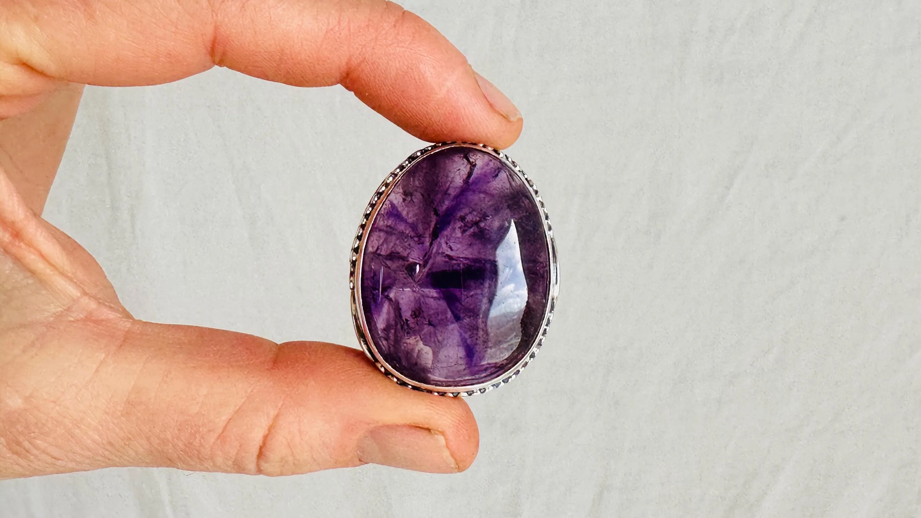 Amethyst Botanicals Ring. Handcrafted Sterling Silver Jewelry. Size 8. Stupendous Quality. 4135