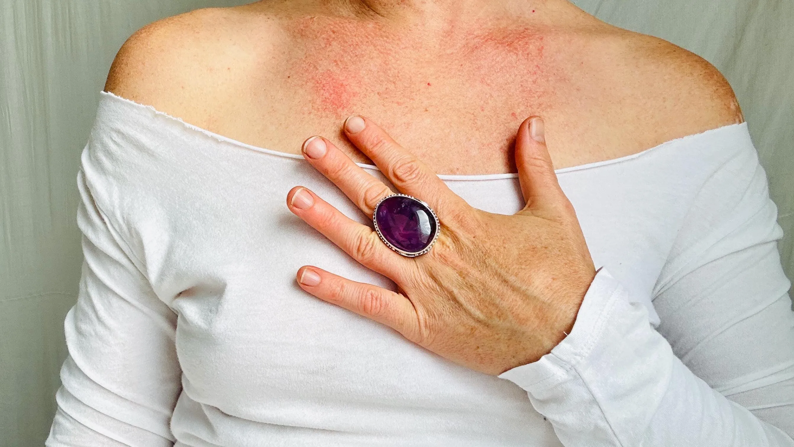 Amethyst Botanicals Ring. Handcrafted Sterling Silver Jewelry. Size 8. Stupendous Quality. 4135