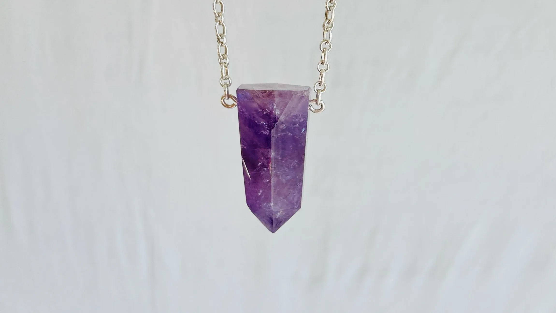 Amethyst Pendant Necklace. Chunky Silver Chain. Sterling Silver. 2293