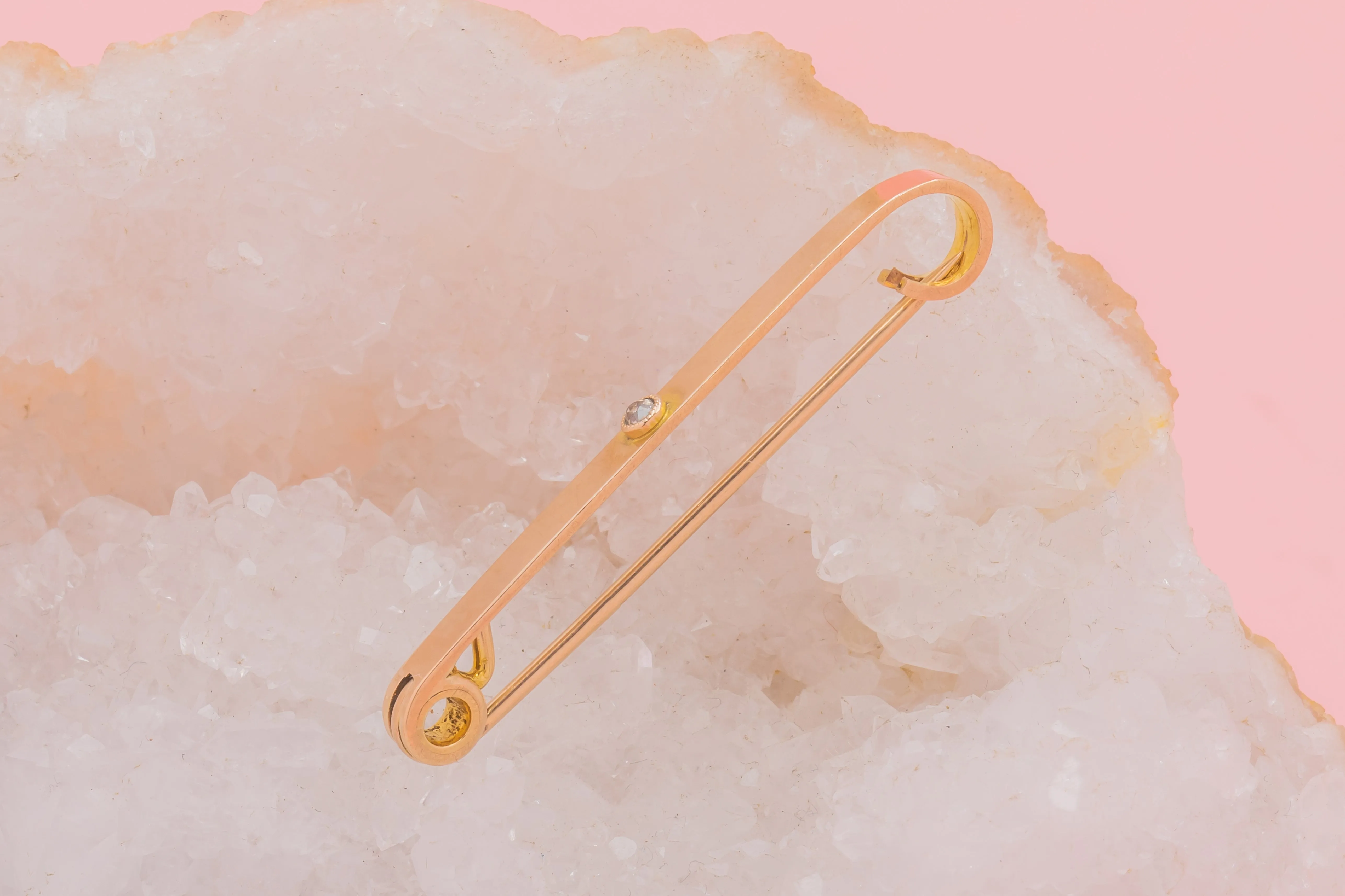 Antique 9ct Rose Gold Diamond Bar Brooch