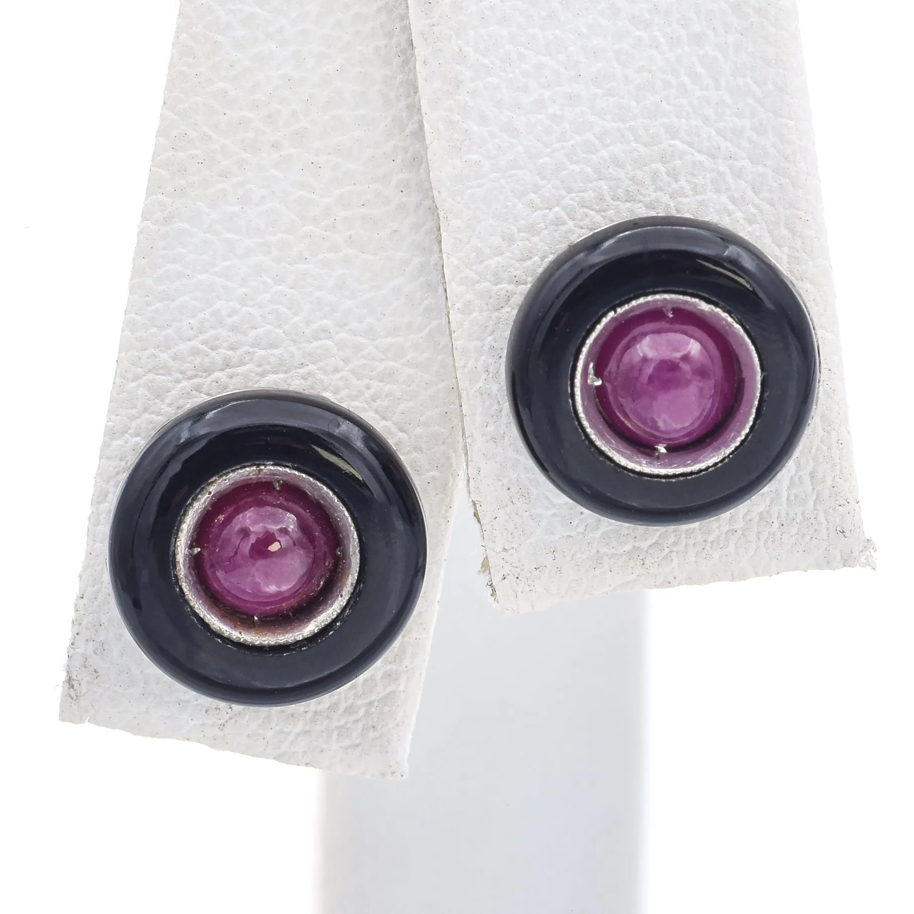 Antique Platinum & 14K Yellow Gold Onyx & Ruby Stud Earrings 9.5 mm