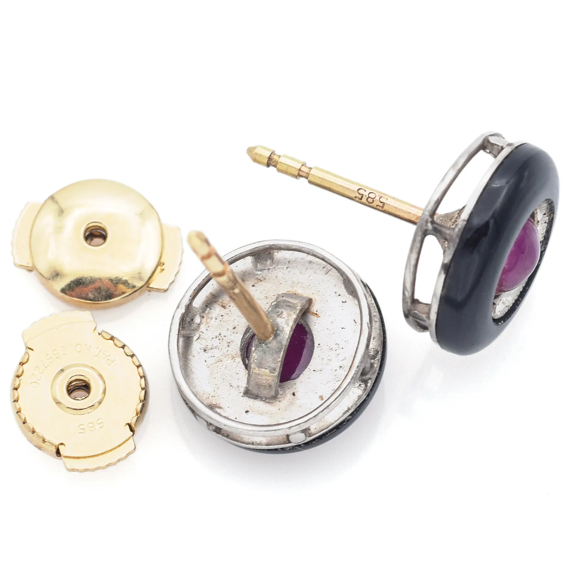 Antique Platinum & 14K Yellow Gold Onyx & Ruby Stud Earrings 9.5 mm