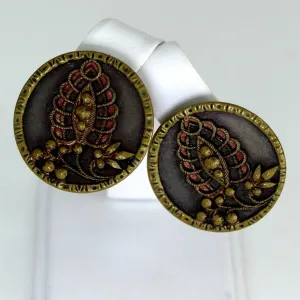 Antique Victorian Metal Buttons Earrings Post Stud Mixed Dimensional Metal