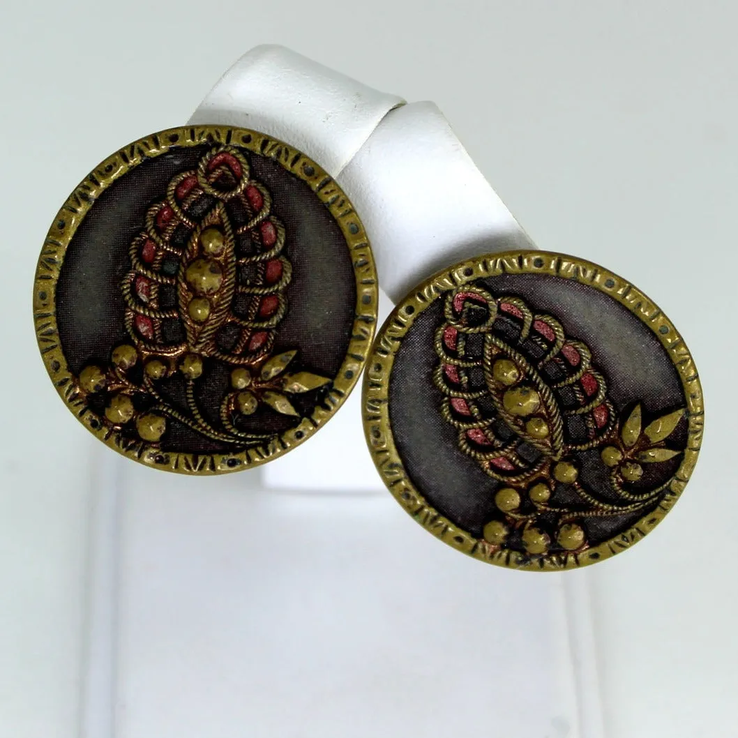 Antique Victorian Metal Buttons Earrings Post Stud Mixed Dimensional Metal