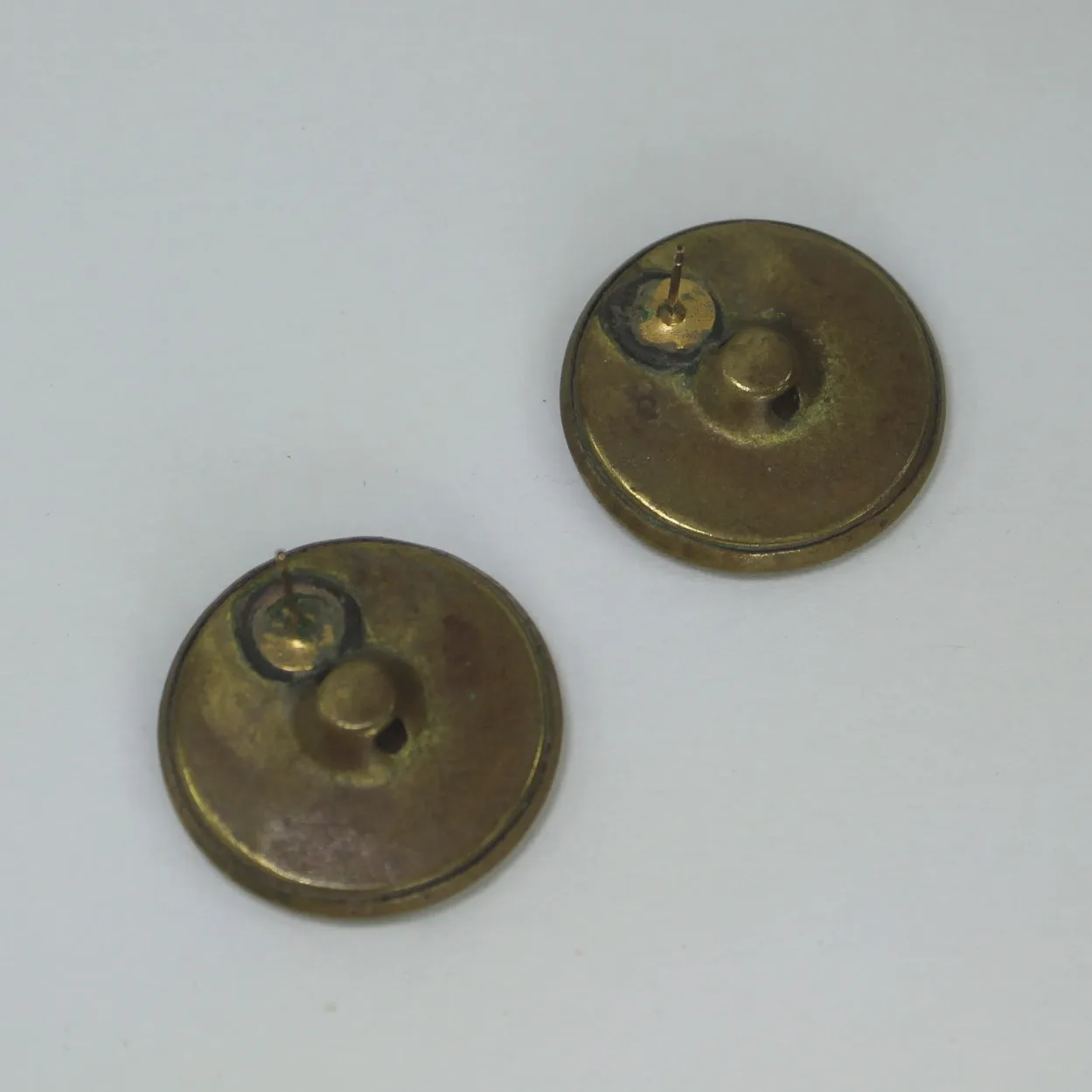 Antique Victorian Metal Buttons Earrings Post Stud Mixed Dimensional Metal