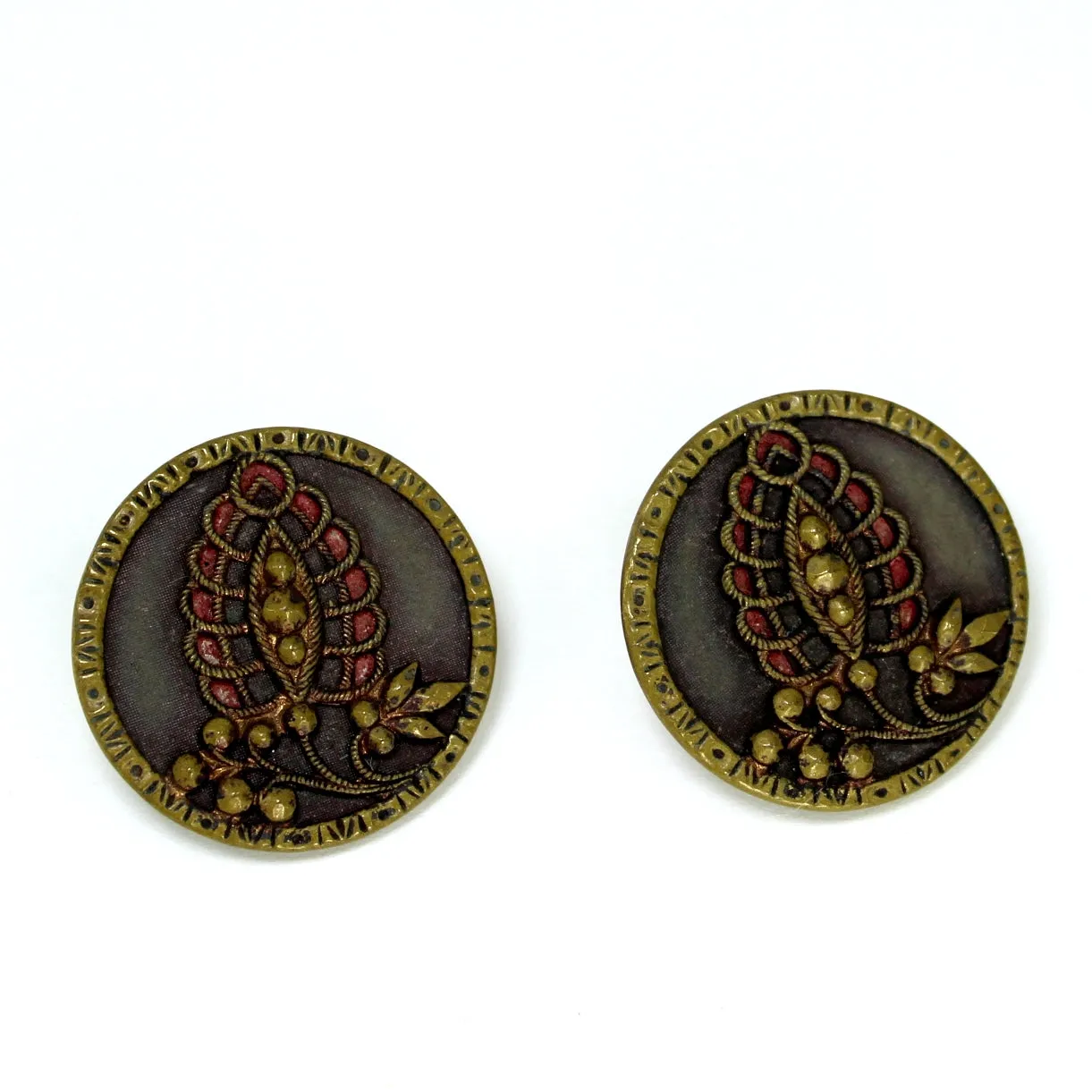 Antique Victorian Metal Buttons Earrings Post Stud Mixed Dimensional Metal