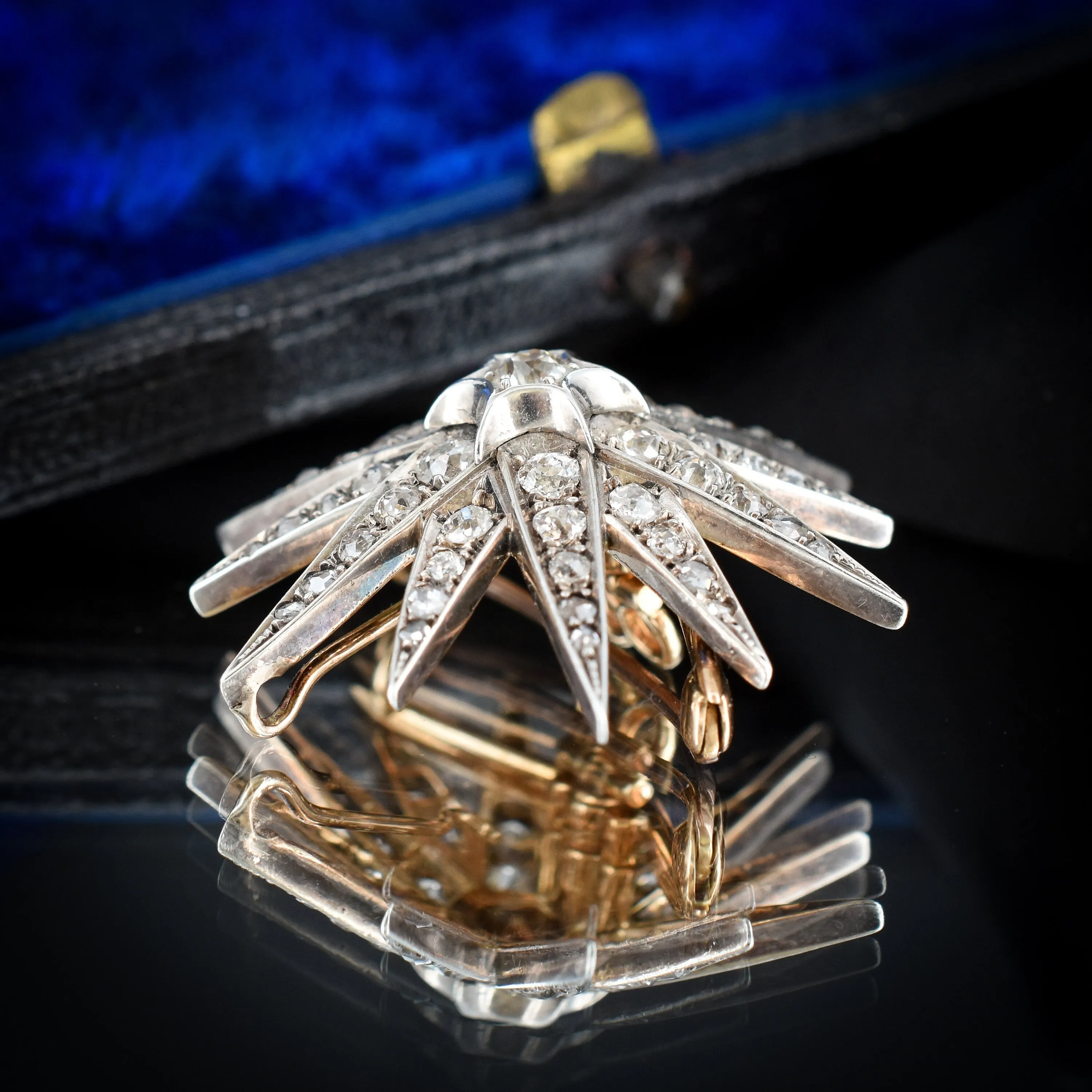Antique Victorian Old Cut Diamond Gold and Silver Star Celestial Brooch Pin and Pendant