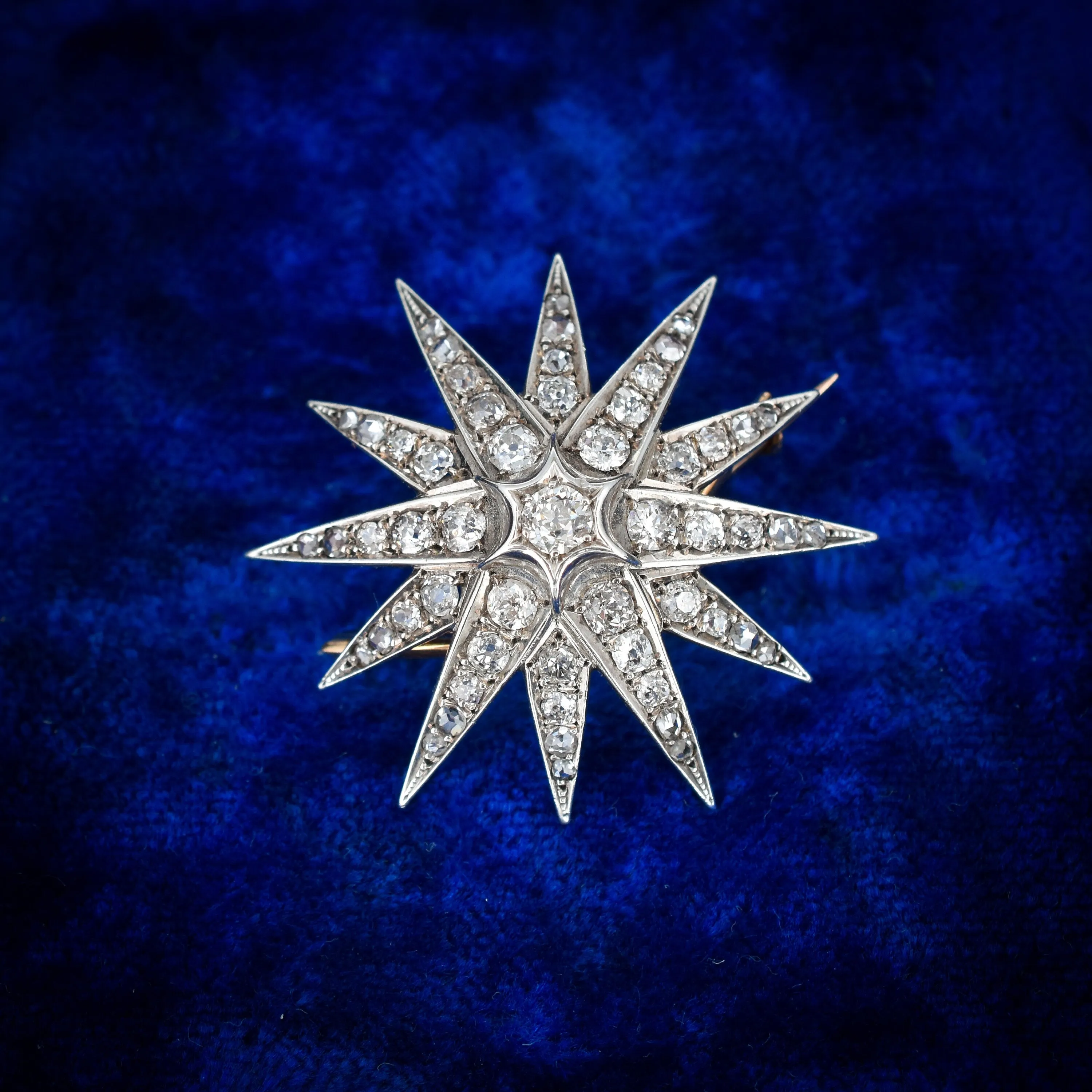 Antique Victorian Old Cut Diamond Gold and Silver Star Celestial Brooch Pin and Pendant