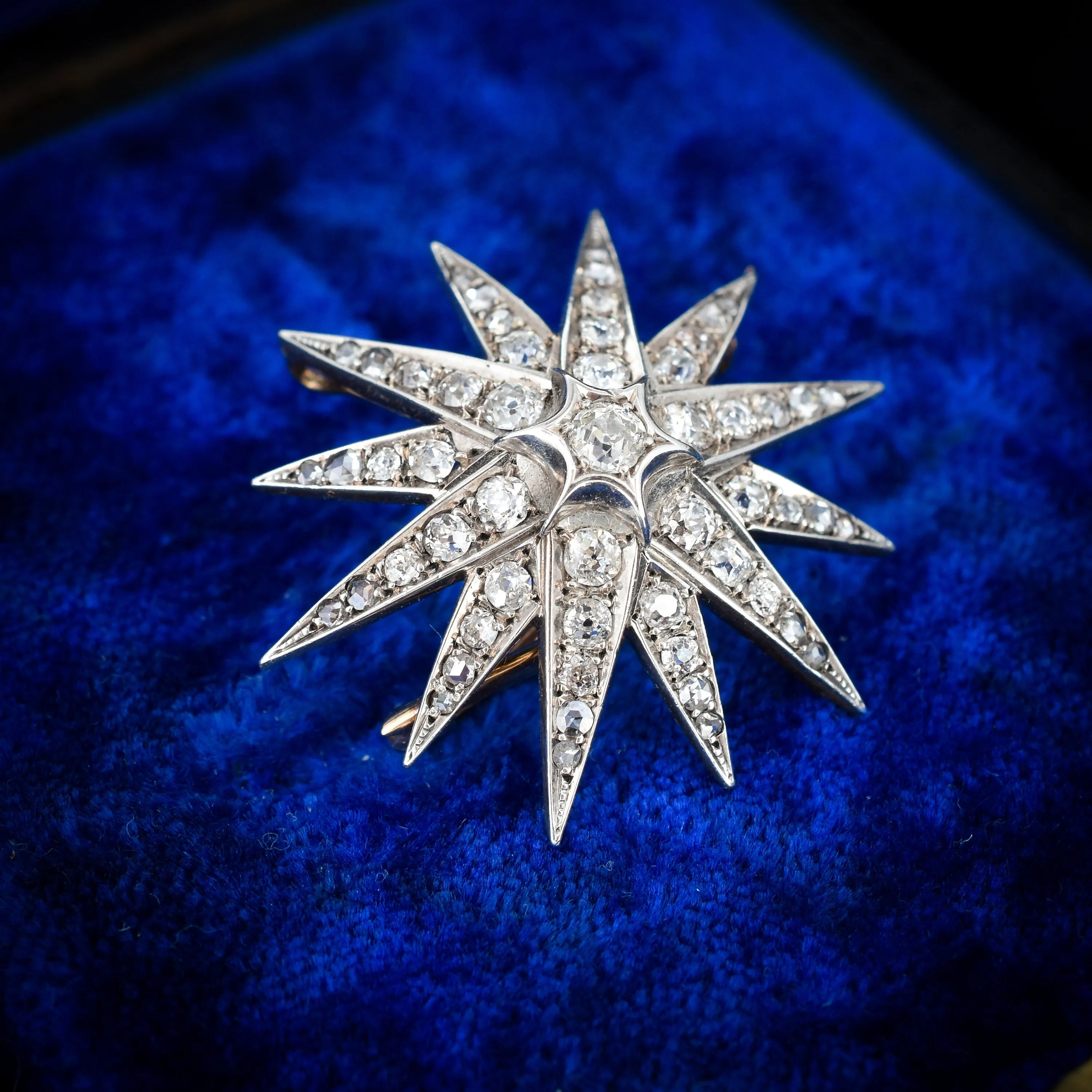 Antique Victorian Old Cut Diamond Gold and Silver Star Celestial Brooch Pin and Pendant
