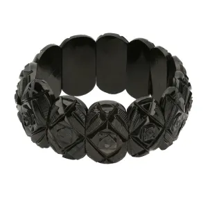 Antique Whitby Jet Thirteen Stone Carved Oval Bracelet D
