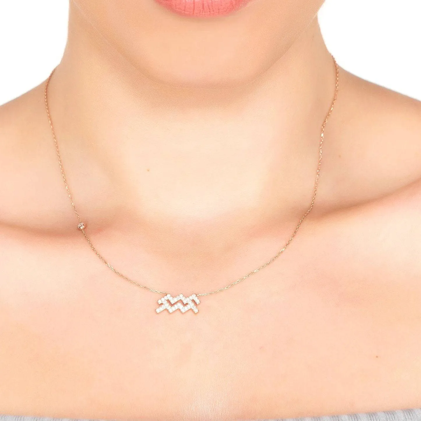 Aquarius Zodiac Necklace in Silver and White Zircon