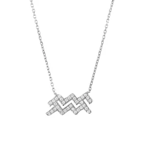 Aquarius Zodiac Necklace in Silver and White Zircon