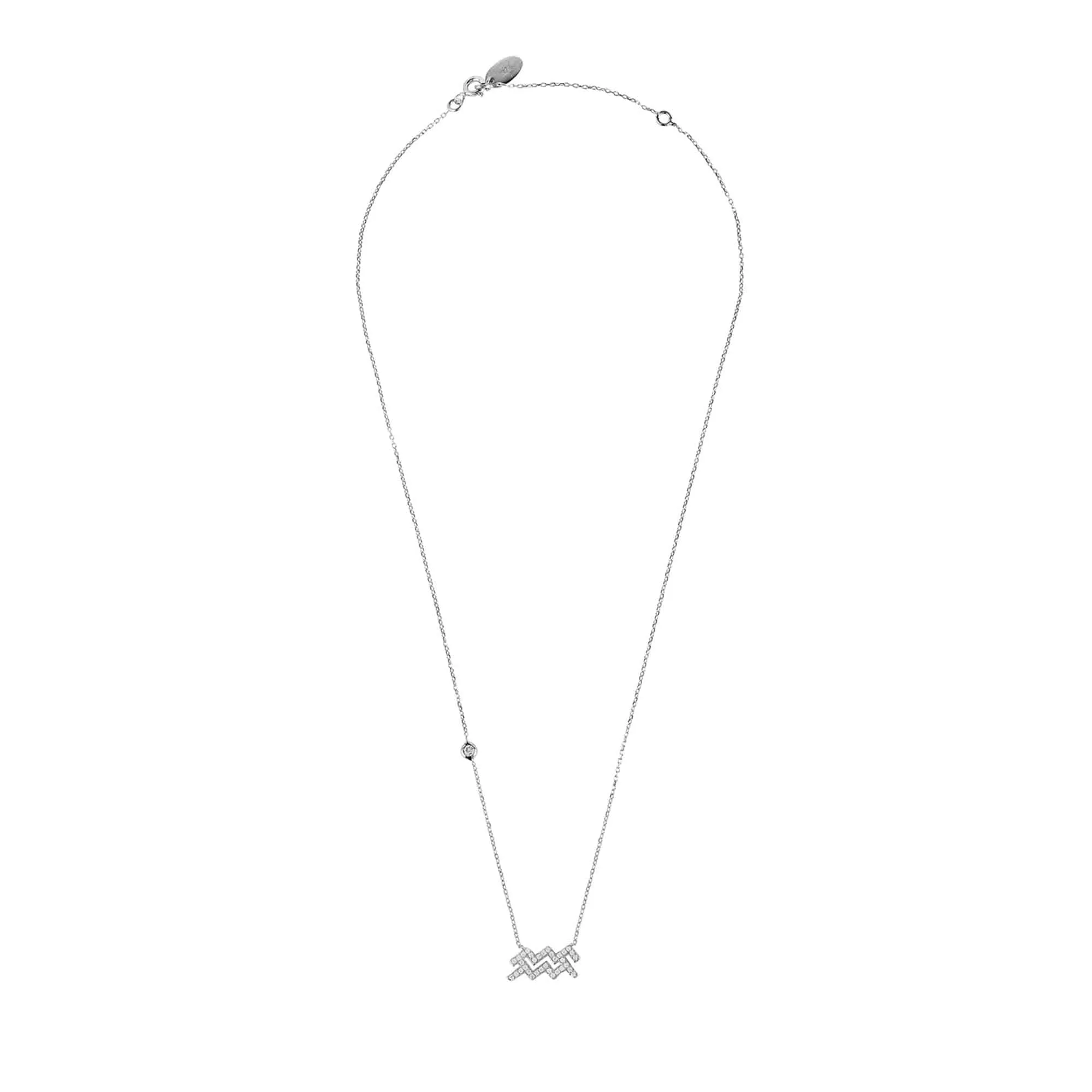 Aquarius Zodiac Necklace in Silver and White Zircon