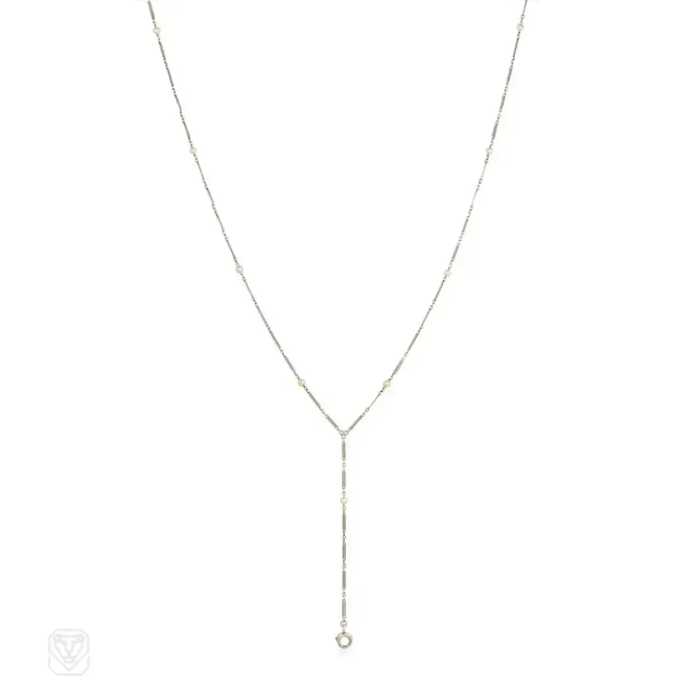 Art Deco platinum and pearl lariat