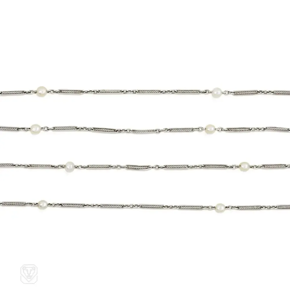 Art Deco platinum and pearl lariat