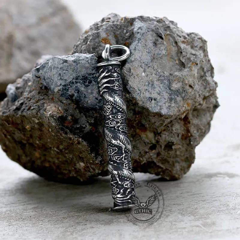 Auspicious Dragon Column Stainless Steel Pendant