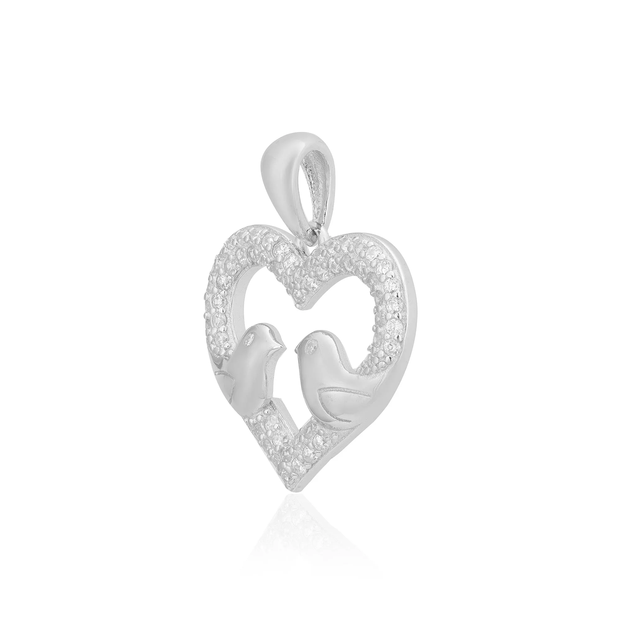 Avian Love 925 Rhodium Plated Crystal Heart Pendants