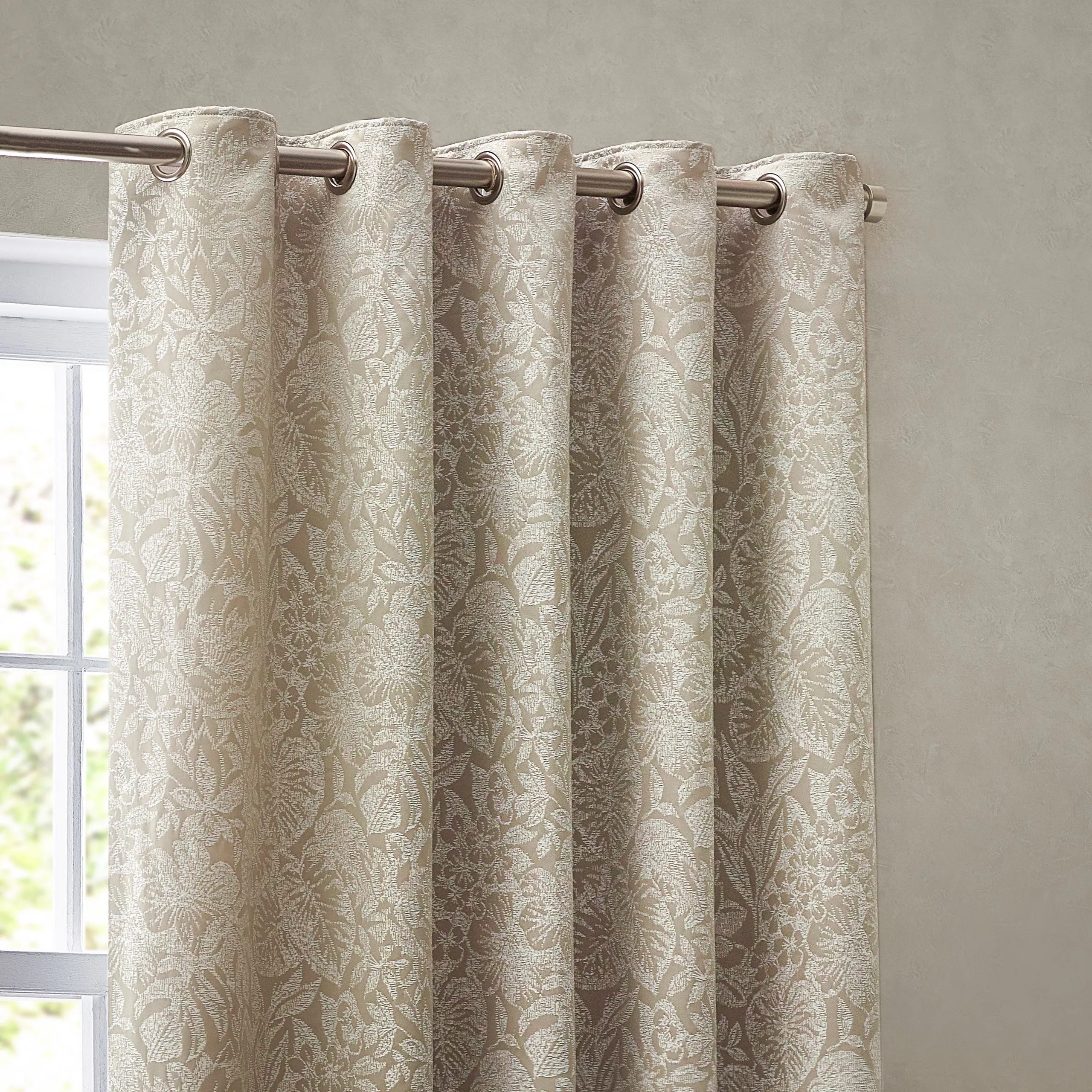 Bali Botanical Jacquard Ready Made Eyelet Curtains Natural