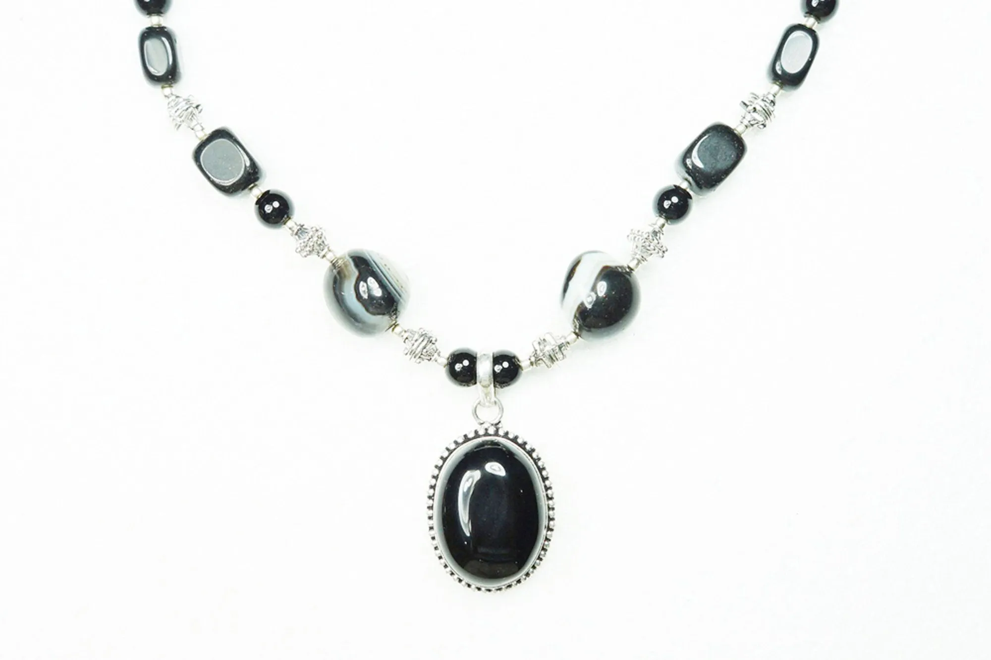 Black Agate Statement Pendent Necklace- Artisan Stones Handmade Necklaces