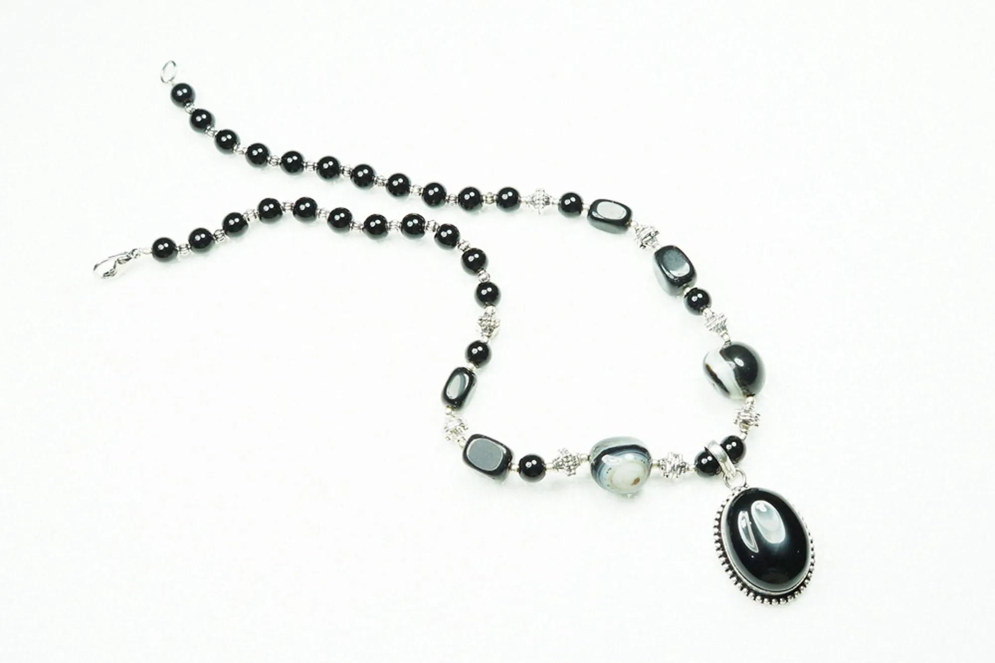 Black Agate Statement Pendent Necklace- Artisan Stones Handmade Necklaces