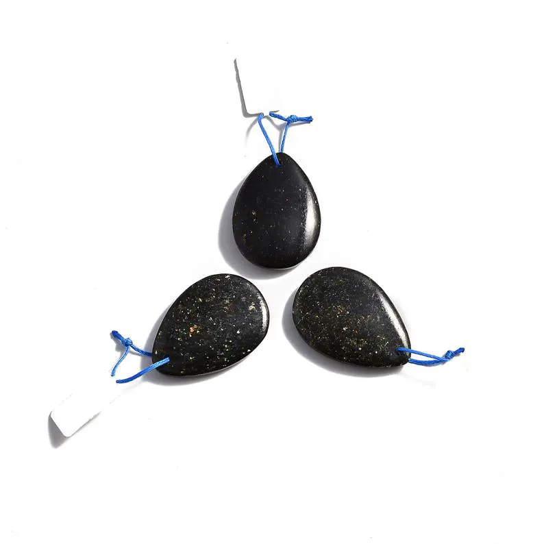 Black Arfvedsonite Pendant Teardrop or Irregular Shape Approx 30x40mm