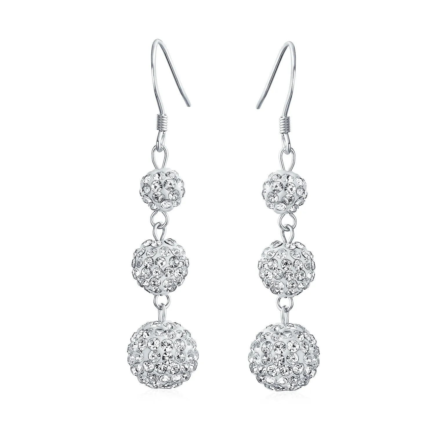 Black Red White Crystal Pave Disco Ball Dangle Earrings in Sterling Silver