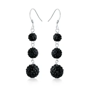 Black Red White Crystal Pave Disco Ball Dangle Earrings in Sterling Silver